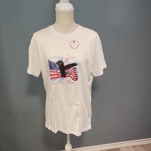 NWT Patriotic Freedom Flag And Bald Eagle 100% Cotton Short Sleeve Top American
